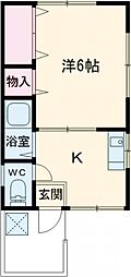 奥富ビル 2階1Kの間取り