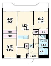 名古屋市営東山線 覚王山駅 徒歩3分の賃貸マンション 3階3LDKの間取り