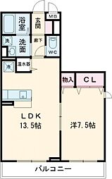 アネモスコートII 1階1LDKの間取り