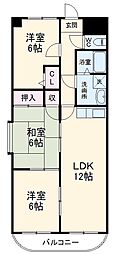 名古屋市営鶴舞線 原駅 徒歩8分の賃貸マンション 6階2LDKの間取り