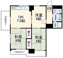 サンローヤル香坂 8階3DKの間取り