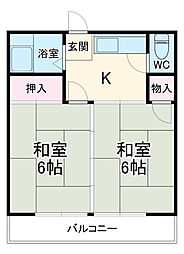 住谷アパートＢ棟 2階2Kの間取り