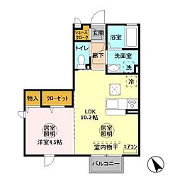 エスパーダ 1階1LDKの間取り