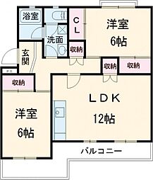 笹野ロイヤルハイツ　A 2階2LDKの間取り