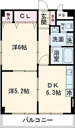 都営三田線 高島平駅 徒歩13分の賃貸マンション 1階2DKの間取り