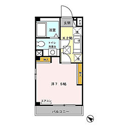 氷川台ヒルズ 1階1Kの間取り