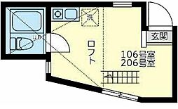東急東横線 日吉駅 バス12分 鷹野大橋下車 徒歩6分の賃貸アパート 1階ワンルームの間取り