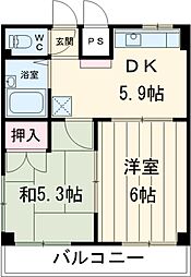 クリーンヴィレッジ市川 3階2DKの間取り