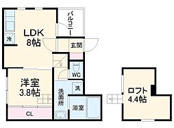 ハーモニーテラス植田西 1LDKの間取図画像