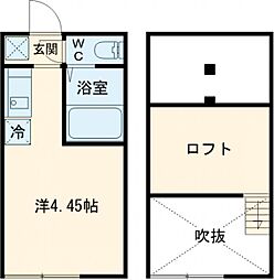 京王線 芦花公園駅 徒歩9分の賃貸アパート 2階ワンルームの間取り