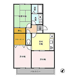 エコーハイツマルオカ 3階3DKの間取り