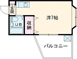 仙川スカイハイツ 1階ワンルームの間取り