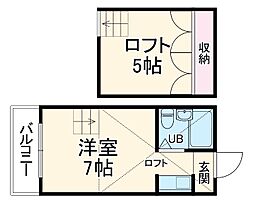 東急東横線 元住吉駅 徒歩13分の賃貸アパート 2階ワンルームの間取り