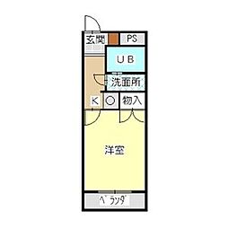 グリーンアベニュー山手 4階1Kの間取り