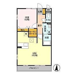 ＡｒｉａＯｒｃｈｉｓ 2階1LDKの間取り