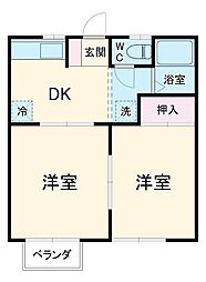 京成本線 京成大和田駅 徒歩19分の賃貸アパート 2階2DKの間取り