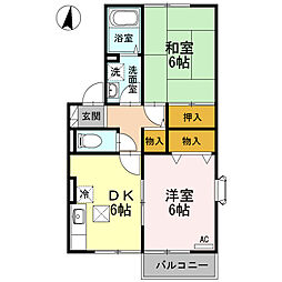 サイプレスタウン　Ｂ 1階2DKの間取り
