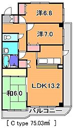 東葉高速鉄道 八千代中央駅 徒歩5分の賃貸マンション 6階3LDKの間取り