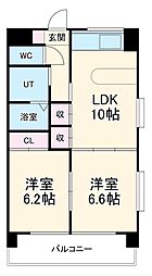 名古屋市営鶴舞線 いりなか駅 徒歩8分の賃貸マンション 1階2LDKの間取り
