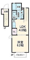 東葉高速鉄道 村上駅 徒歩5分の賃貸アパート 2階1DKの間取り