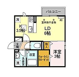 アロームライト 1階1LDKの間取り