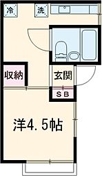 井出アパート 2階1Kの間取り