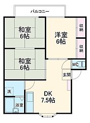 ハイムブリッヂII 2階3DKの間取り