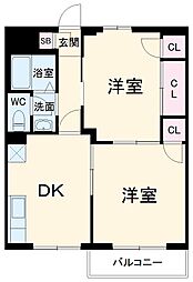 トーシンコーポ八千代台 2階2DKの間取り