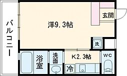 ノワールブラン 2階1Kの間取り