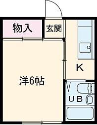 スコラハウス前原 2階1Kの間取り