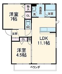 京成本線 京成大和田駅 徒歩20分の賃貸アパート 2階2LDKの間取り