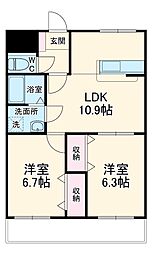 北総鉄道 西白井駅 徒歩27分の賃貸アパート 1階2LDKの間取り