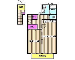 京成本線 八千代台駅 徒歩10分の賃貸アパート 2階1LDKの間取り