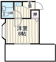 エクセル八千代 1階1Kの間取り