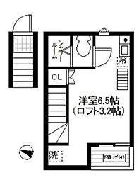 クアルト板橋 2階ワンルームの間取り