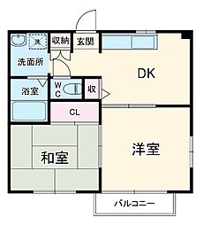 コーポジュネスIII 2階2DKの間取り