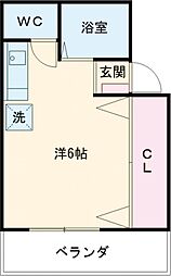 JR中央線 武蔵小金井駅 徒歩9分の賃貸マンション 2階ワンルームの間取り