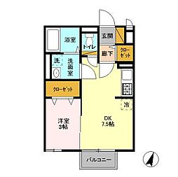 グランモア登戸　壱番館 2階1DKの間取り
