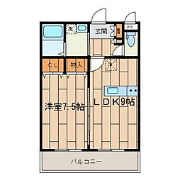 エルミタージュ 3階1LDKの間取り