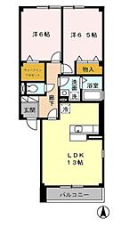 JR中央線 三鷹駅 バス8分 野崎下車 徒歩1分の賃貸マンション 2階2LDKの間取り