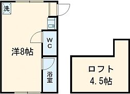 ハマコート 2階ワンルームの間取り