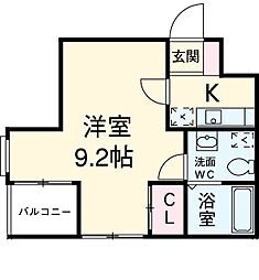 クラウド9コウウン 1階1Kの間取り