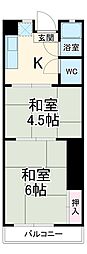 名古屋市営名城線 ナゴヤドーム前矢田駅 徒歩13分の賃貸マンション 4階2DKの間取り