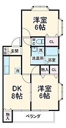 サンモール 2階2DKの間取り