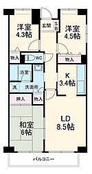 グロリオール里見弐番館 3LDKの間取図画像