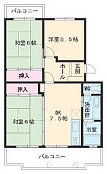 名古屋市営鶴舞線 庄内緑地公園駅 徒歩33分の賃貸マンション 2階3DKの間取り