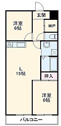 名古屋市営鶴舞線 庄内通駅 徒歩3分の賃貸マンション 2階2LDKの間取り