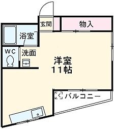 ラッフル徳川 6階ワンルームの間取り