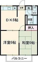 京王線 多磨霊園駅 徒歩8分の賃貸アパート 2階2DKの間取り
