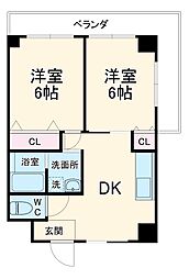 名古屋市営名城線 茶屋ヶ坂駅 徒歩9分の賃貸マンション 4階2DKの間取り